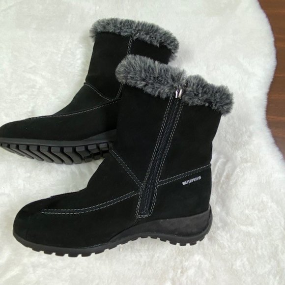 Studio Brilliant Women's Black Suede‎ Faux Fur Trim Evonna WaterProof Boots 7.5 - Picture 2 of 14
